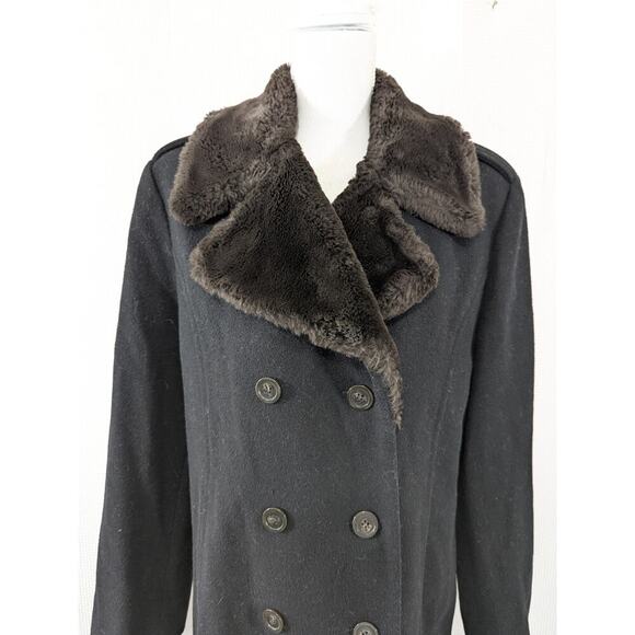 LARRY LEVINE! RICH BLACK DOUBLE BREASTED FAUX FUR COLLAR PEACOAT, JACKET! SZ 12 - Picture 4 of 10